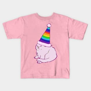 rainbow hat party white persian cat meme Kids T-Shirt